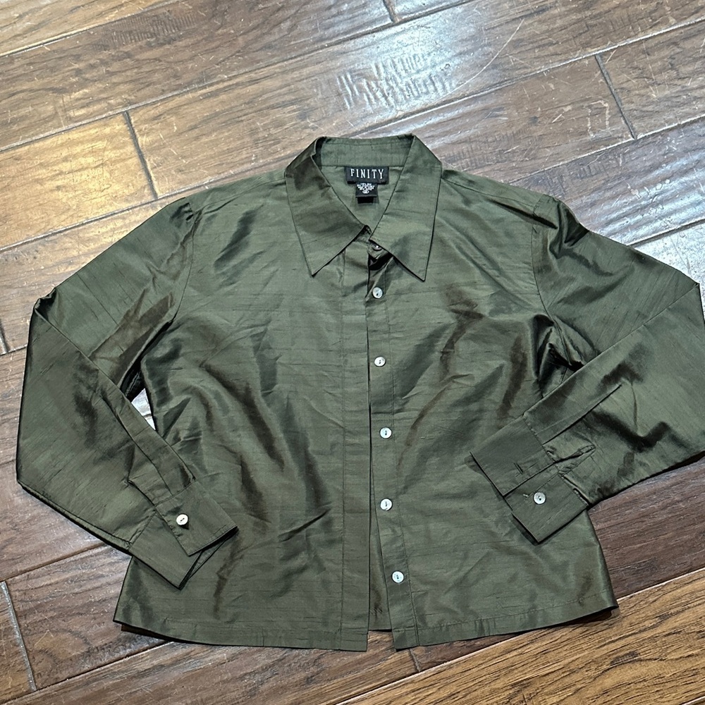 Finity Dark Green 100% Silk Shirt size‎ 12